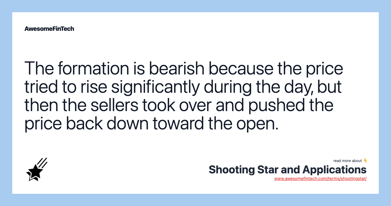 The formation is bearish because the price tried to rise significantly during the day, but then the sellers took over and pushed the price back down toward the open.