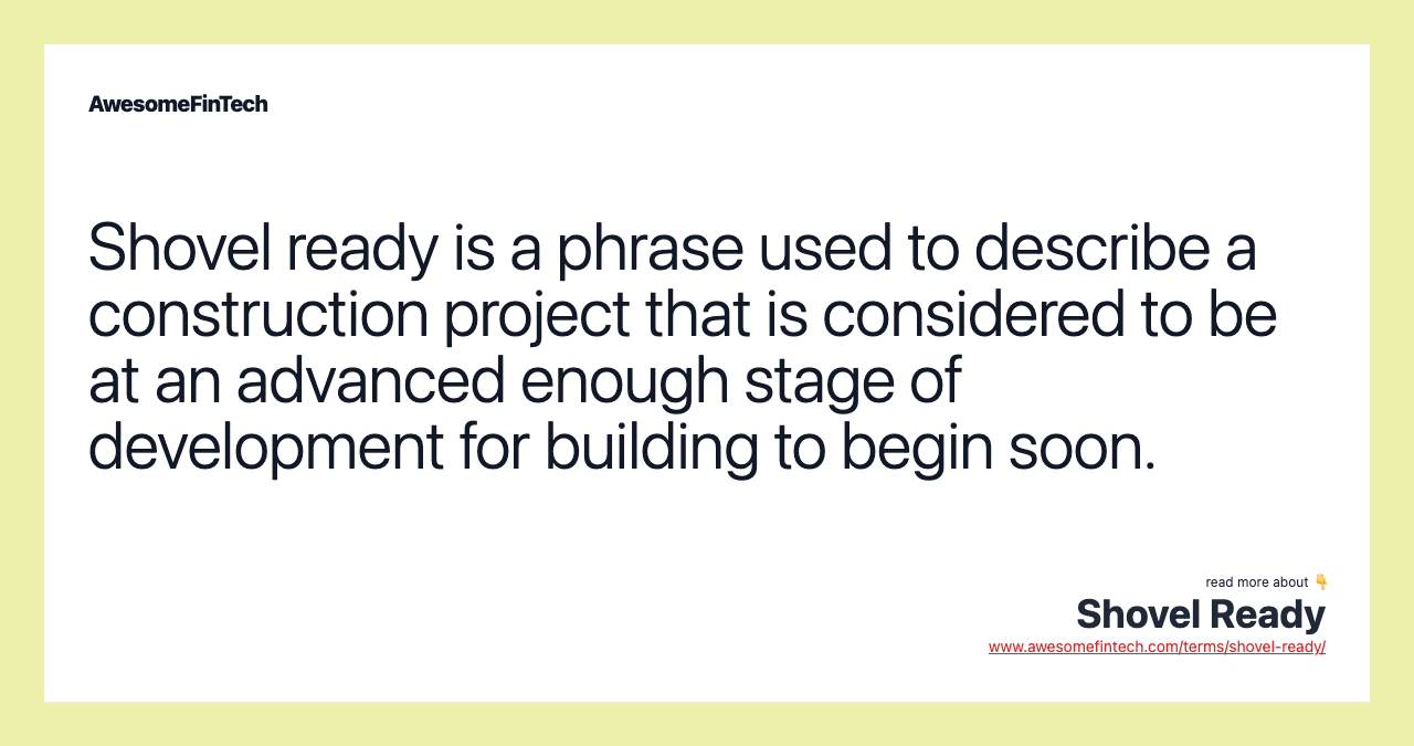 Shovel Ready AwesomeFinTech Blog