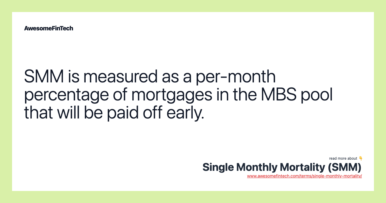SMM is measured as a per-month percentage of mortgages in the MBS pool that will be paid off early.
