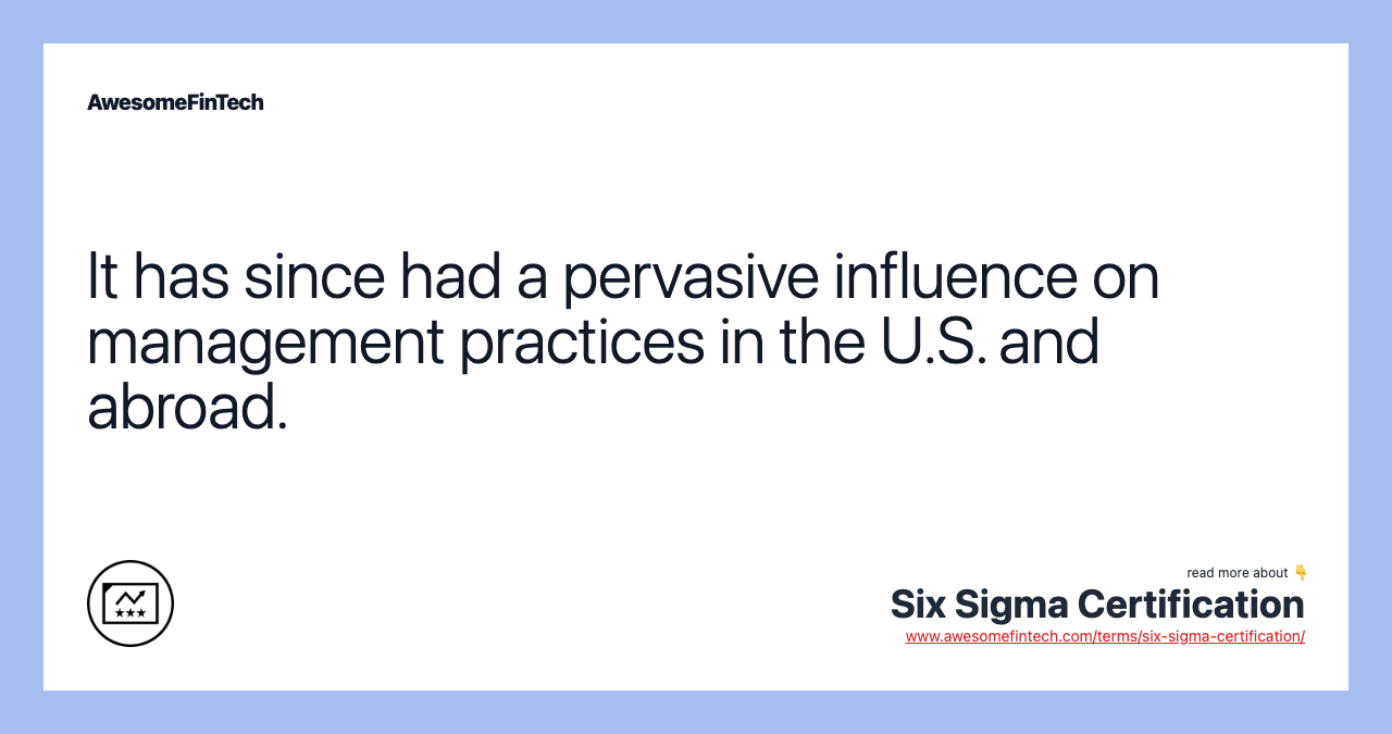 It has since had a pervasive influence on management practices in the U.S. and abroad.
