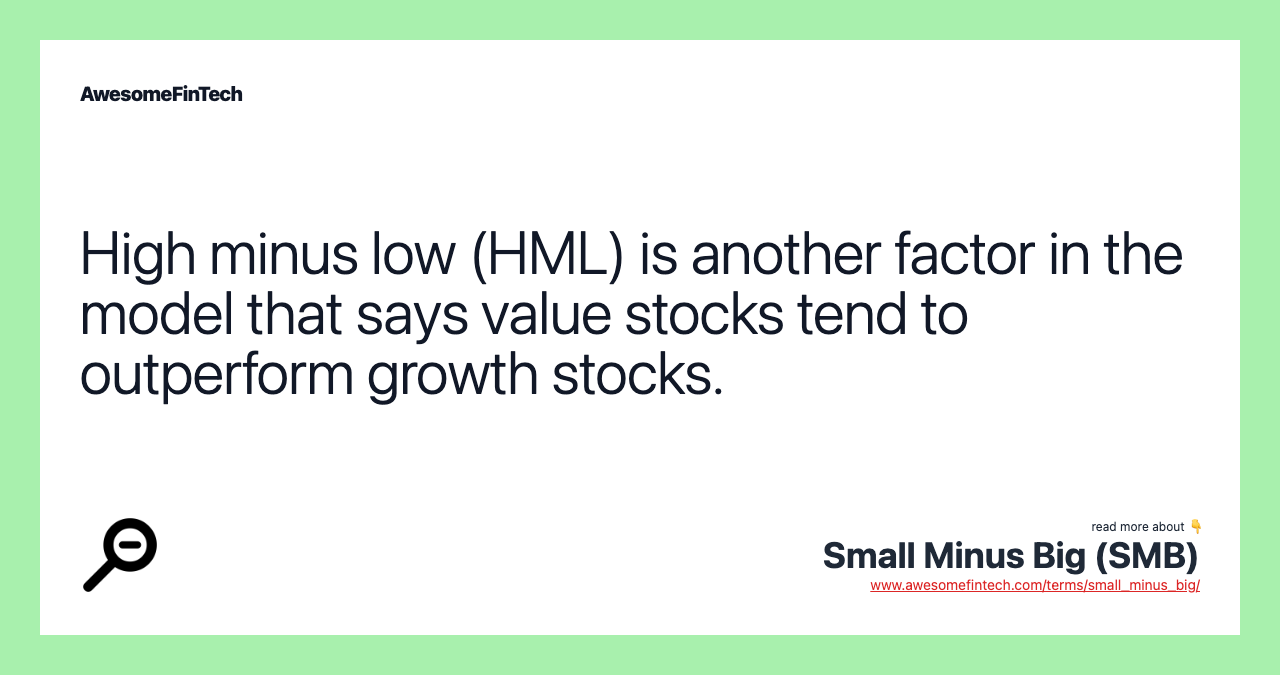 High minus low (HML) is another factor in the model that says value stocks tend to outperform growth stocks.