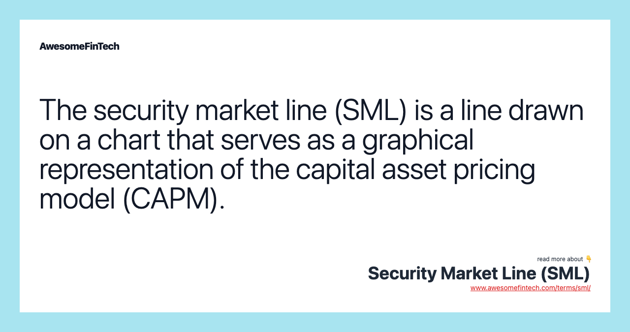 The security market line (SML) is a line drawn on a chart that serves as a graphical representation of the capital asset pricing model (CAPM).
