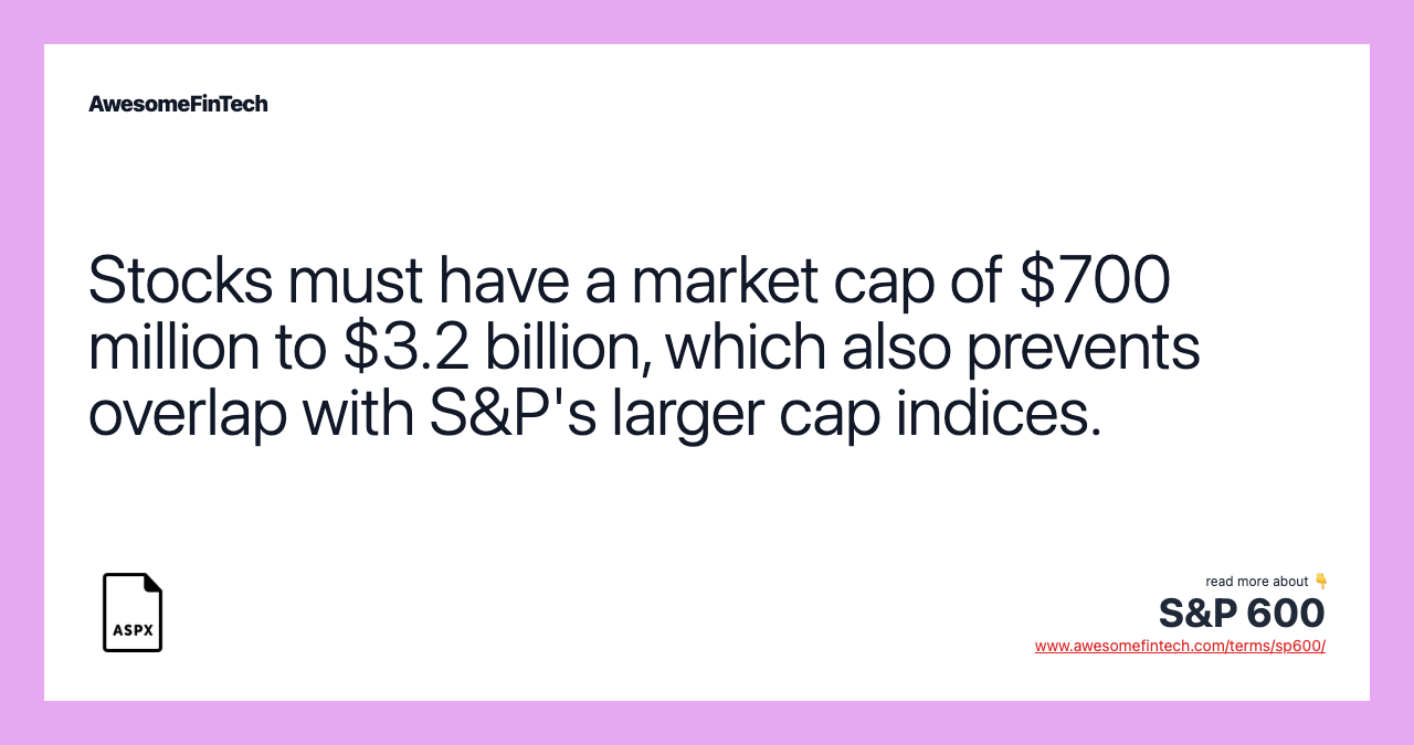 Stocks must have a market cap of $700 million to $3.2 billion, which also prevents overlap with S&P's larger cap indices.