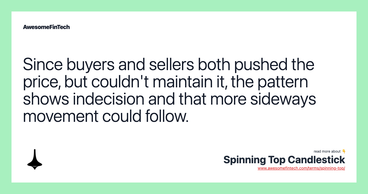Since buyers and sellers both pushed the price, but couldn't maintain it, the pattern shows indecision and that more sideways movement could follow.