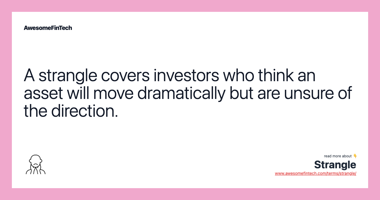 A strangle covers investors who think an asset will move dramatically but are unsure of the direction.