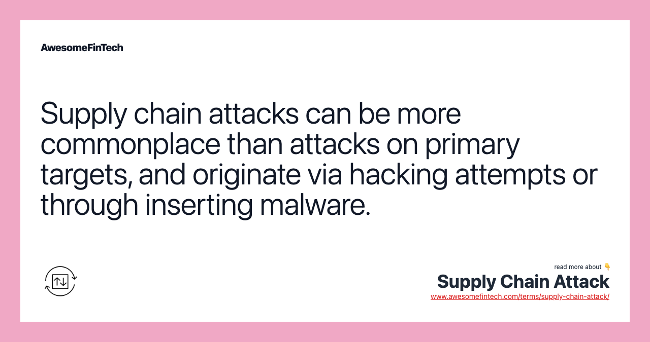 Supply chain attacks can be more commonplace than attacks on primary targets, and originate via hacking attempts or through inserting malware.