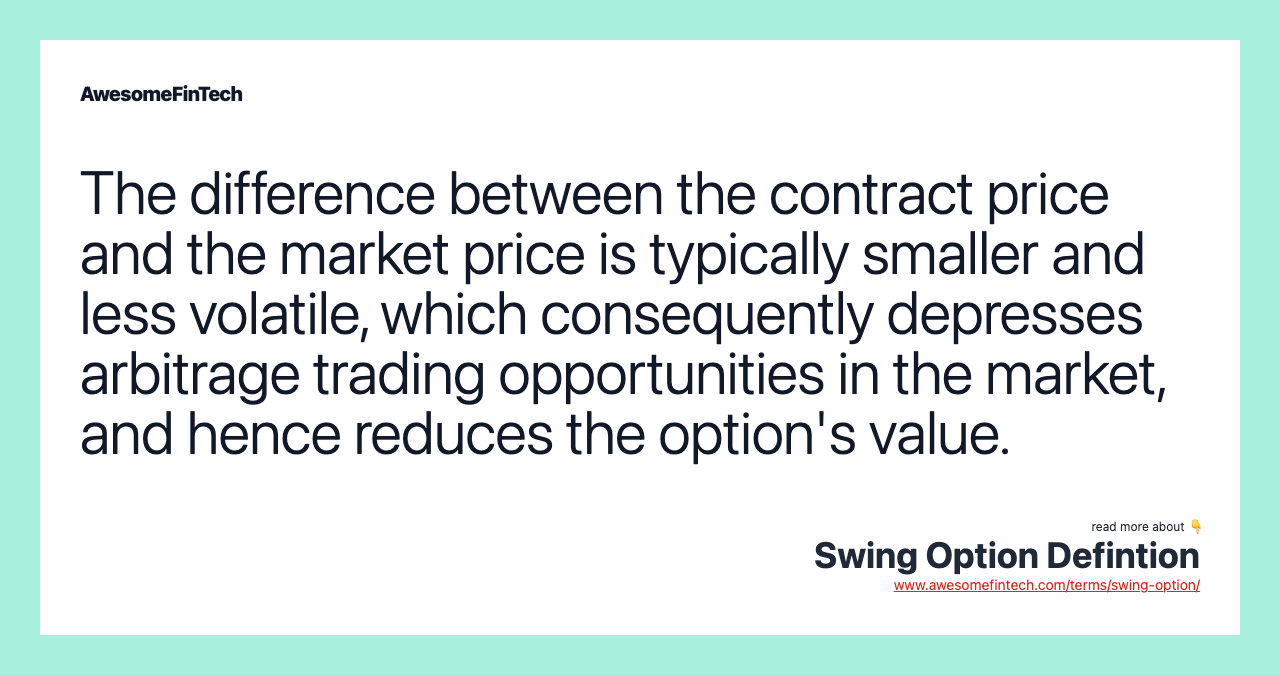 The difference between the contract price and the market price is typically smaller and less volatile, which consequently depresses arbitrage trading opportunities in the market, and hence reduces the option's value.