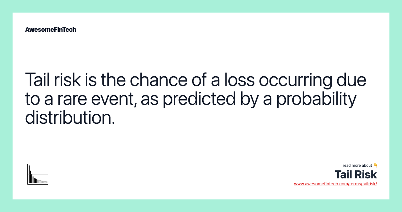 Tail risk is the chance of a loss occurring due to a rare event, as predicted by a probability distribution.
