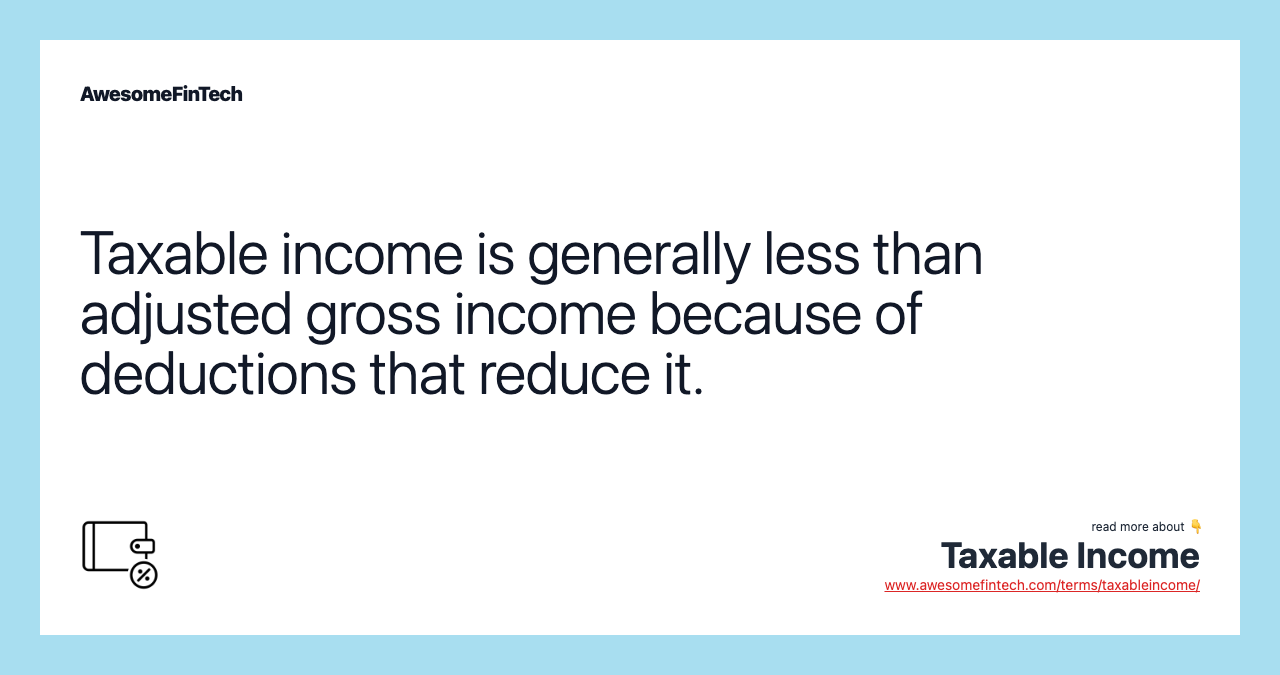Taxable income is generally less than adjusted gross income because of deductions that reduce it.