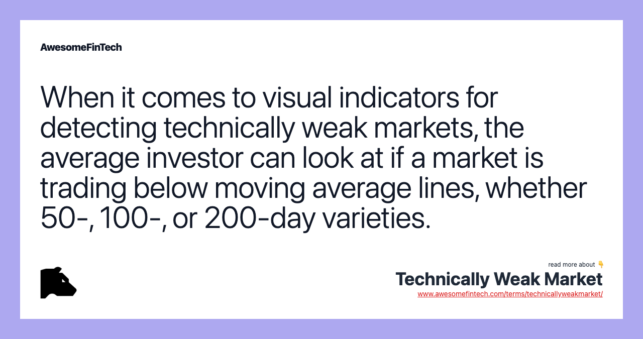 When it comes to visual indicators for detecting technically weak markets, the average investor can look at if a market is trading below moving average lines, whether 50-, 100-, or 200-day varieties.