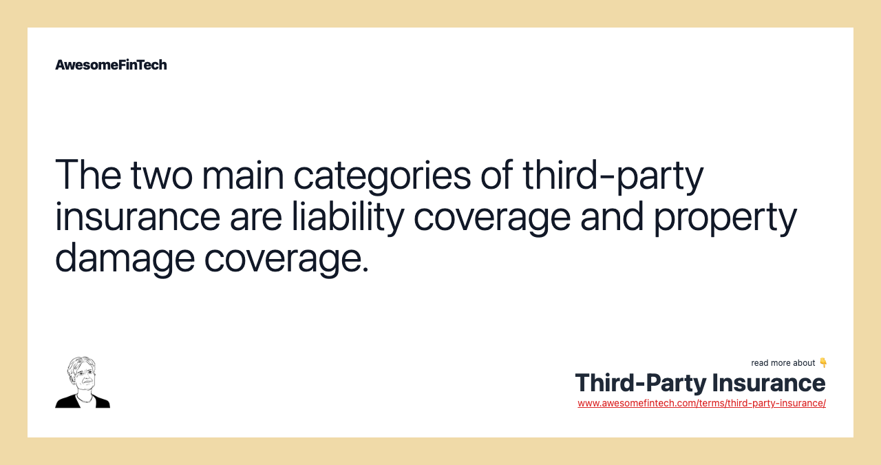The two main categories of third-party insurance are liability coverage and property damage coverage.