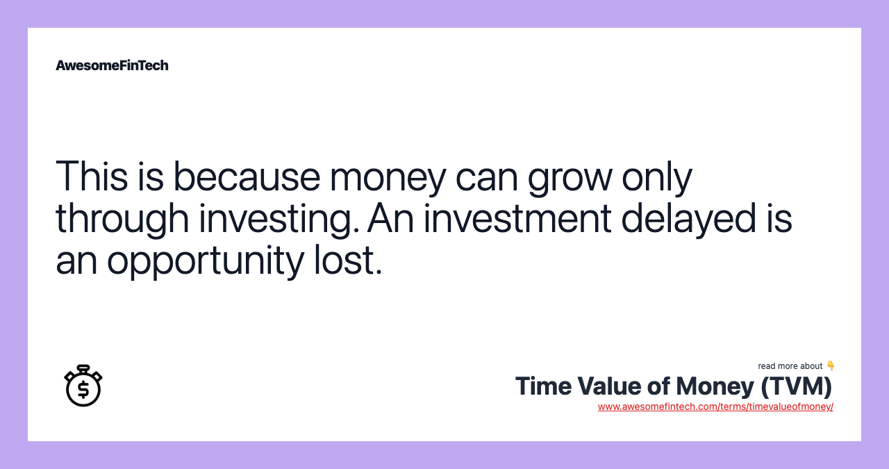 This is because money can grow only through investing. An investment delayed is an opportunity lost.