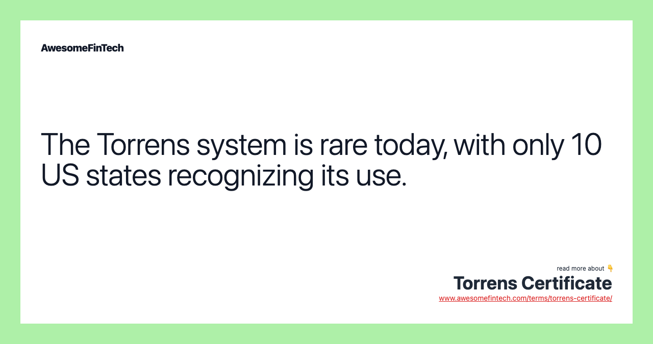 Torrens Certificate AwesomeFinTech Blog