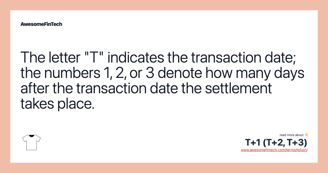 The letter "T" indicates the transaction date; the numbers 1, 2, or 3 denote how many days after the transaction date the settlement takes place.