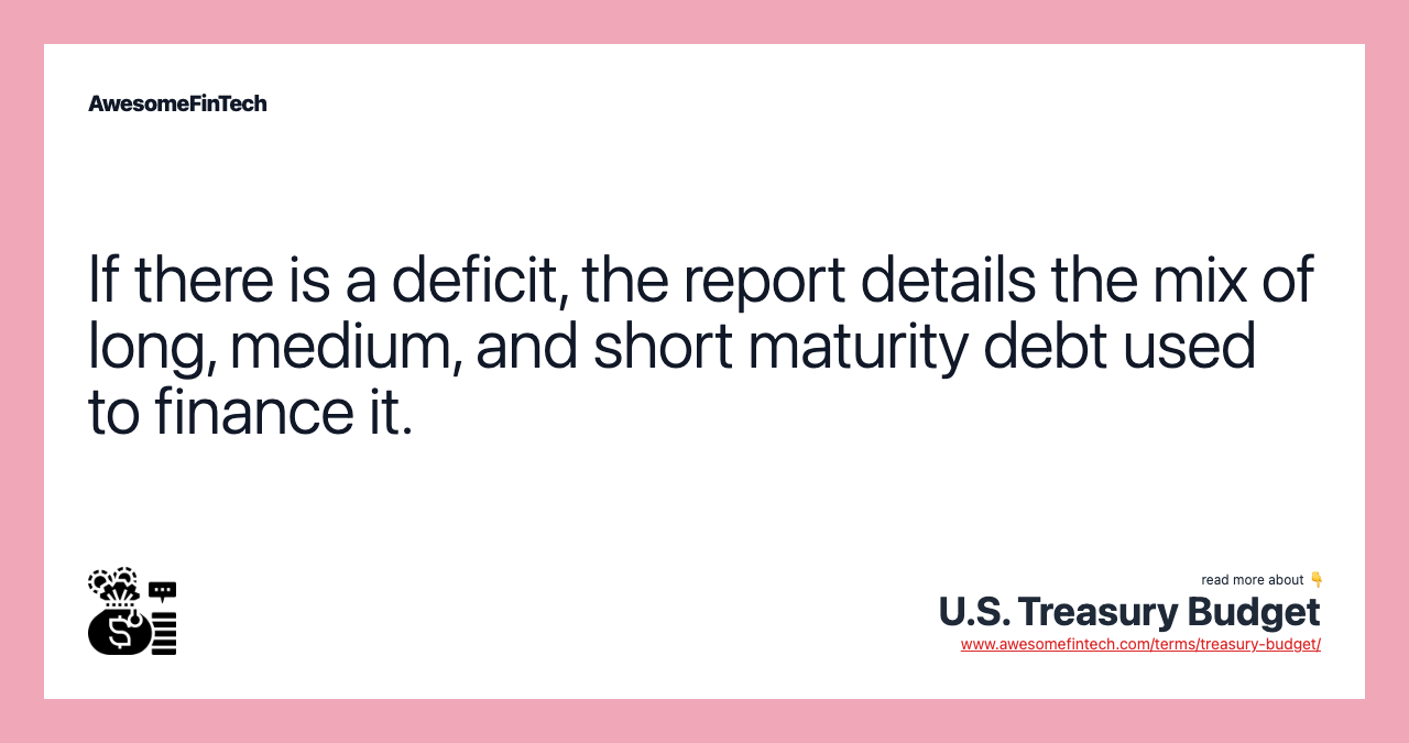 If there is a deficit, the report details the mix of long, medium, and short maturity debt used to finance it.