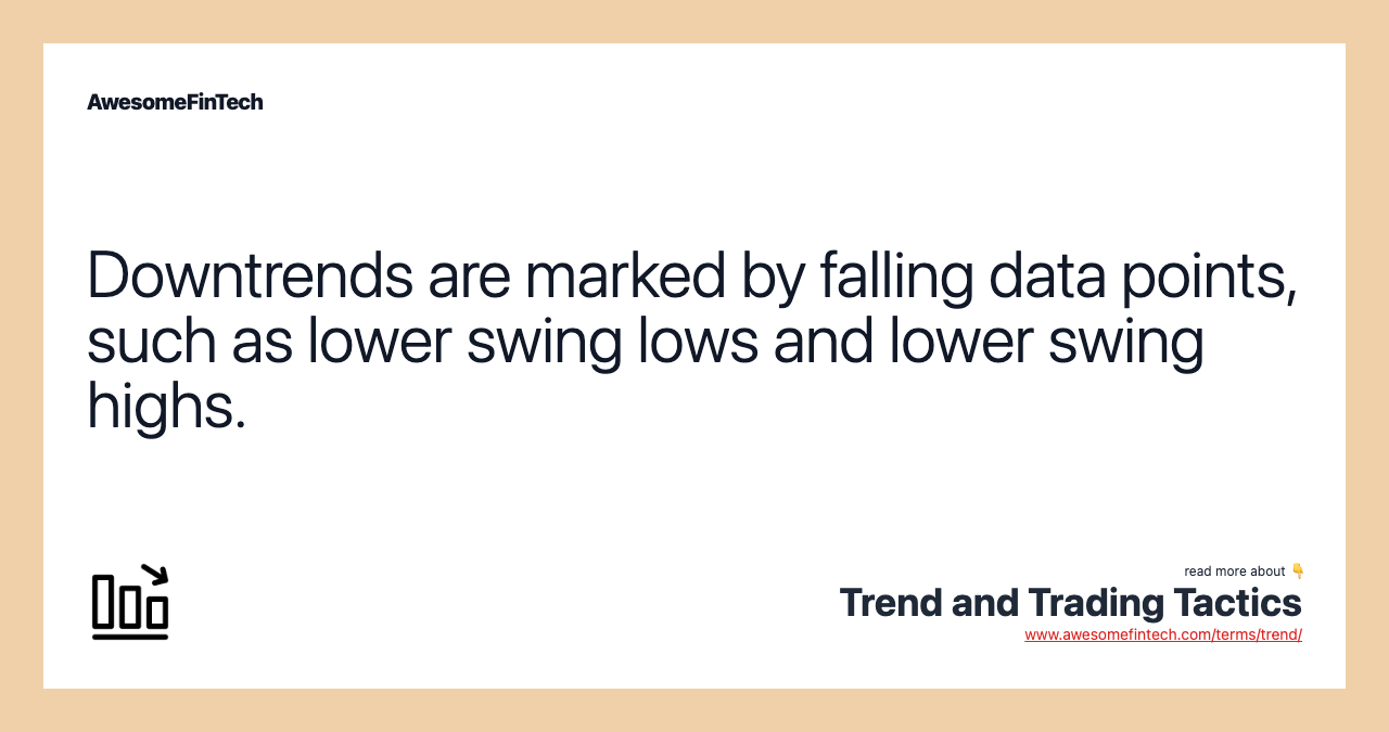 Downtrends are marked by falling data points, such as lower swing lows and lower swing highs.