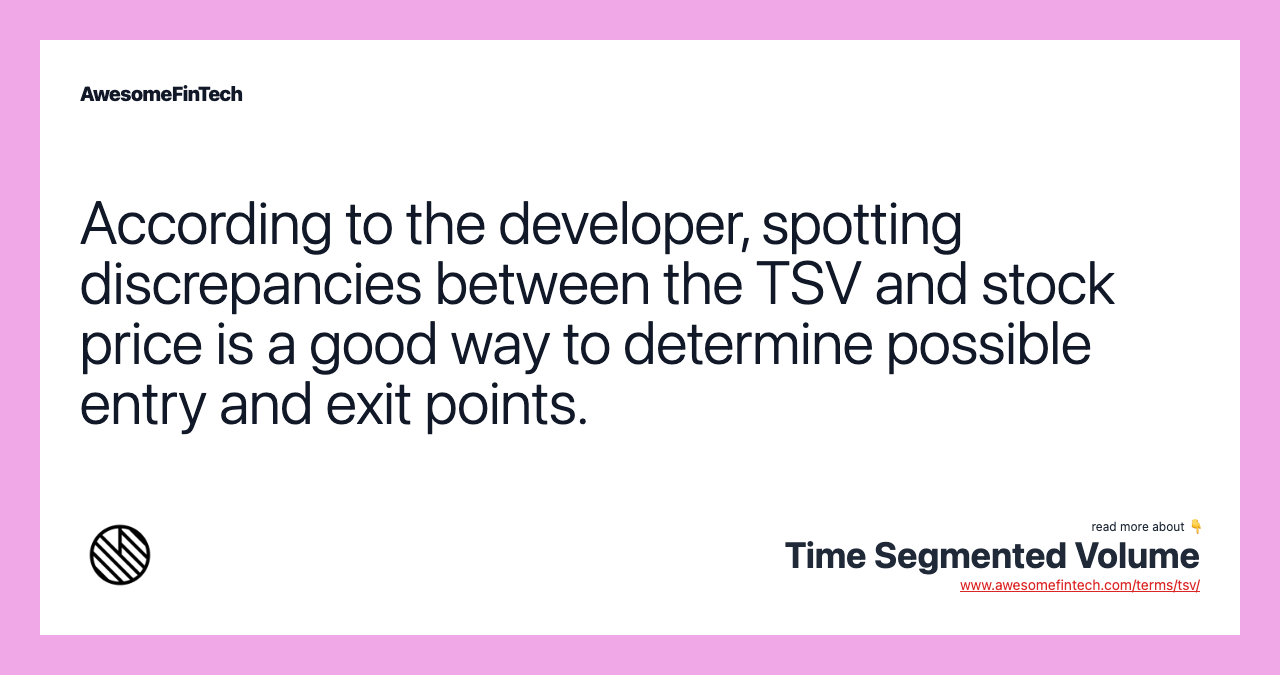 According to the developer, spotting discrepancies between the TSV and stock price is a good way to determine possible entry and exit points.