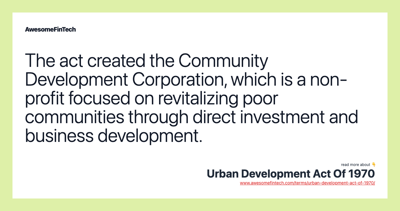 Urban Development Act Of 1970 AwesomeFinTech Blog