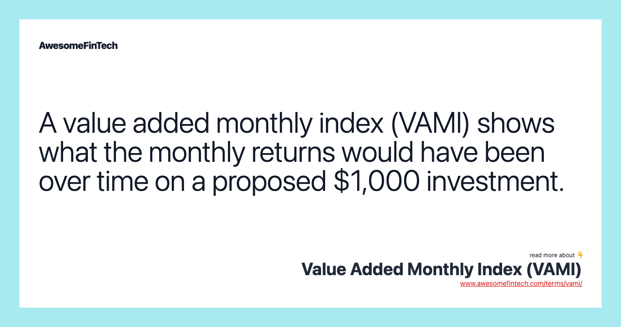 A value added monthly index (VAMI) shows what the monthly returns would have been over time on a proposed $1,000 investment.