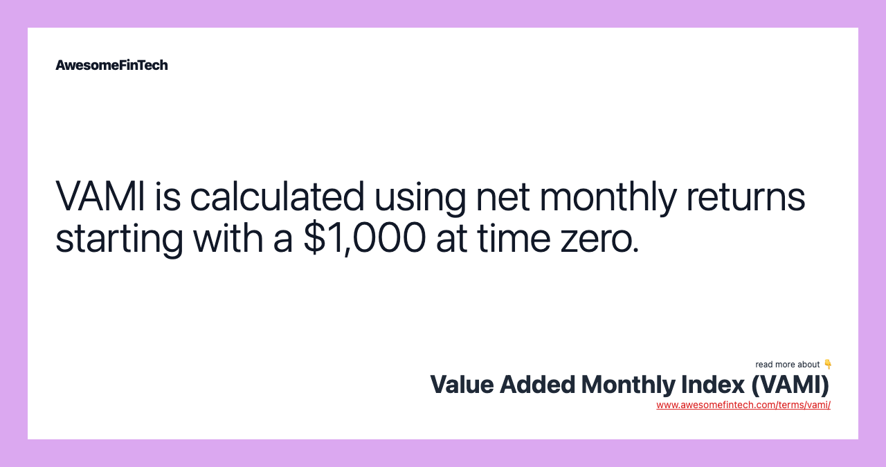 VAMI is calculated using net monthly returns starting with a $1,000 at time zero.