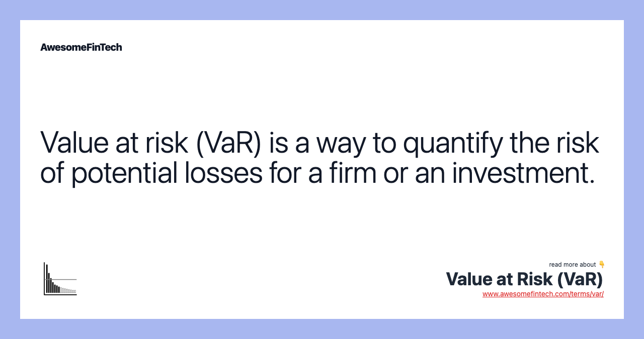 Value at risk (VaR) is a way to quantify the risk of potential losses for a firm or an investment.