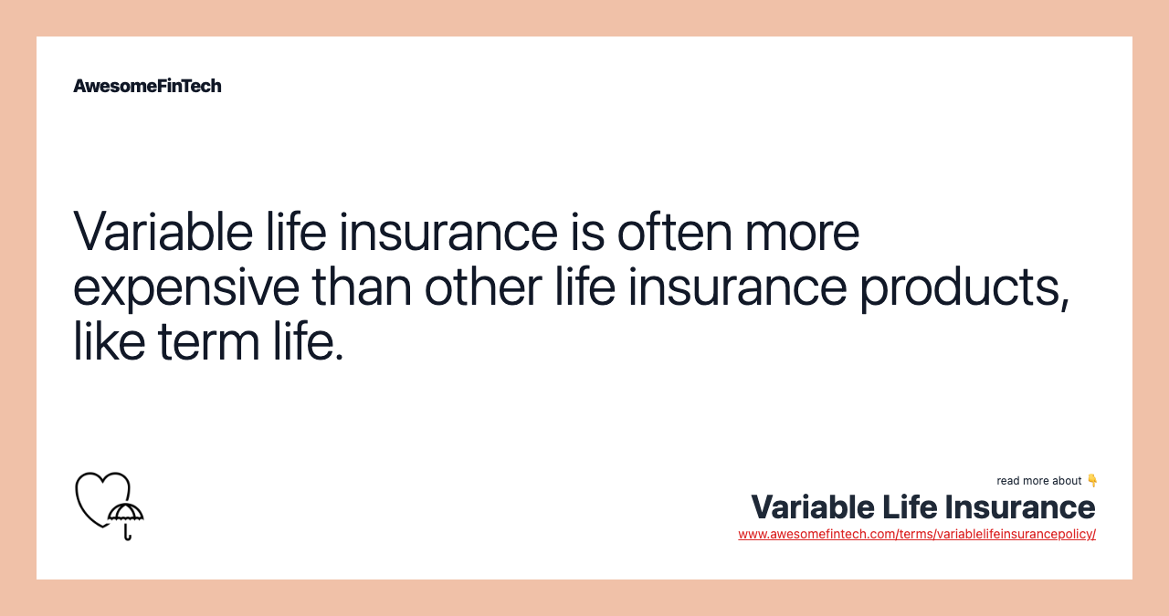 Variable life insurance is often more expensive than other life insurance products, like term life.