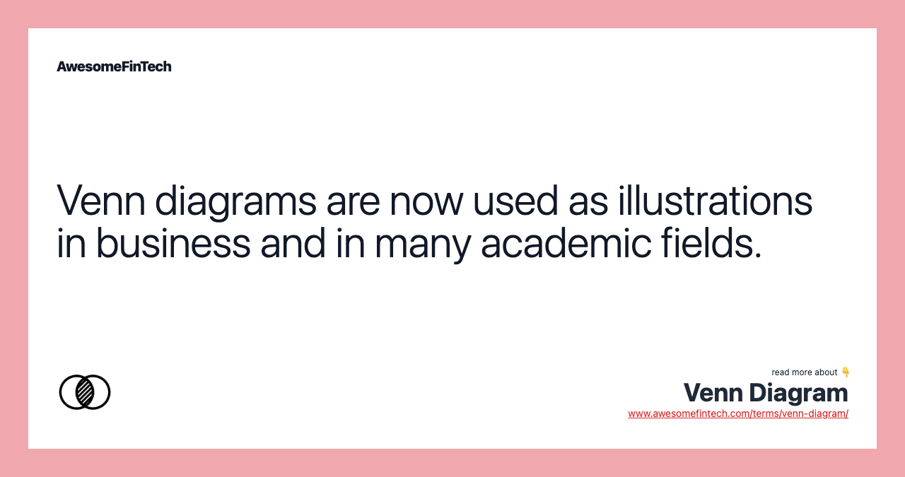 Venn diagrams are now used as illustrations in business and in many academic fields.