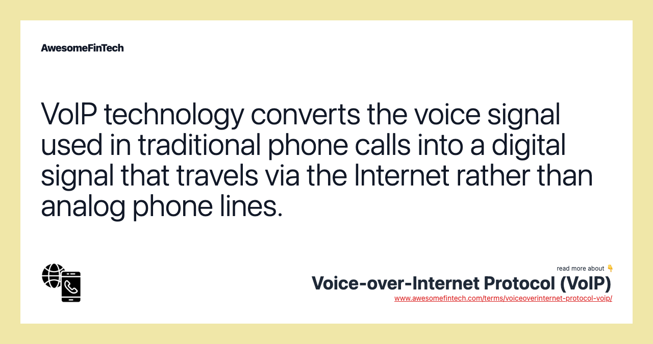 VoIP technology converts the voice signal used in traditional phone calls into a digital signal that travels via the Internet rather than analog phone lines.