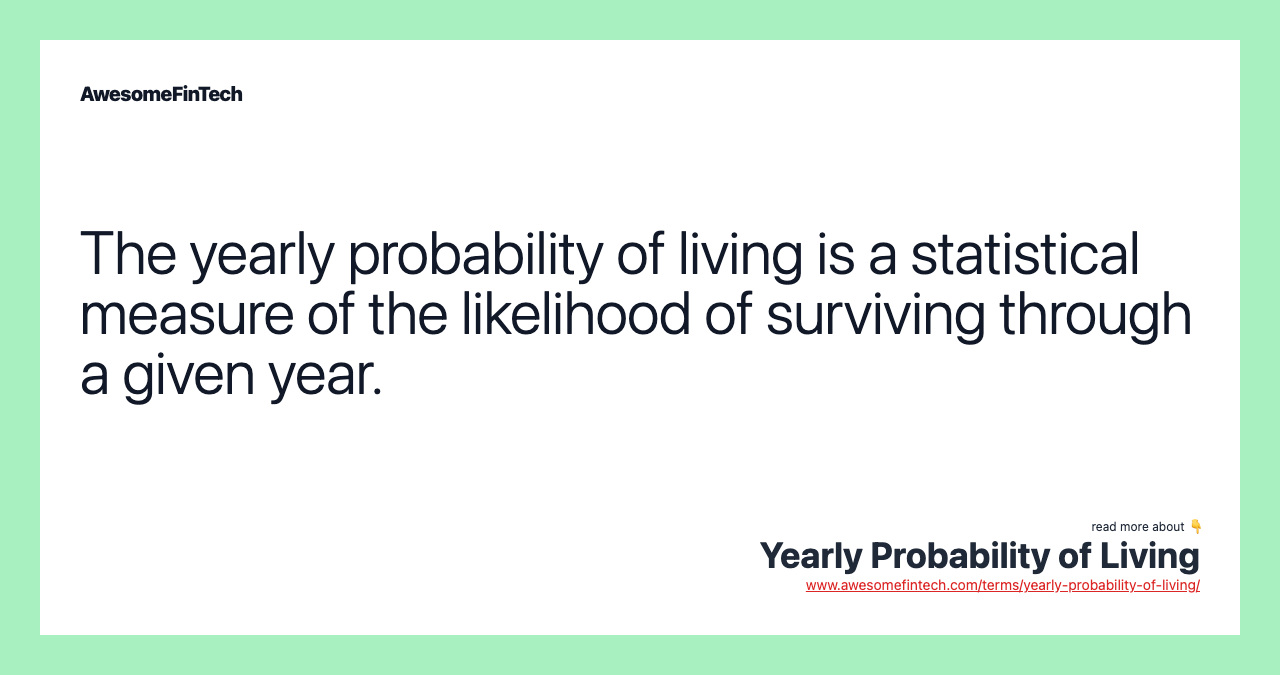 The yearly probability of living is a statistical measure of the likelihood of surviving through a given year.