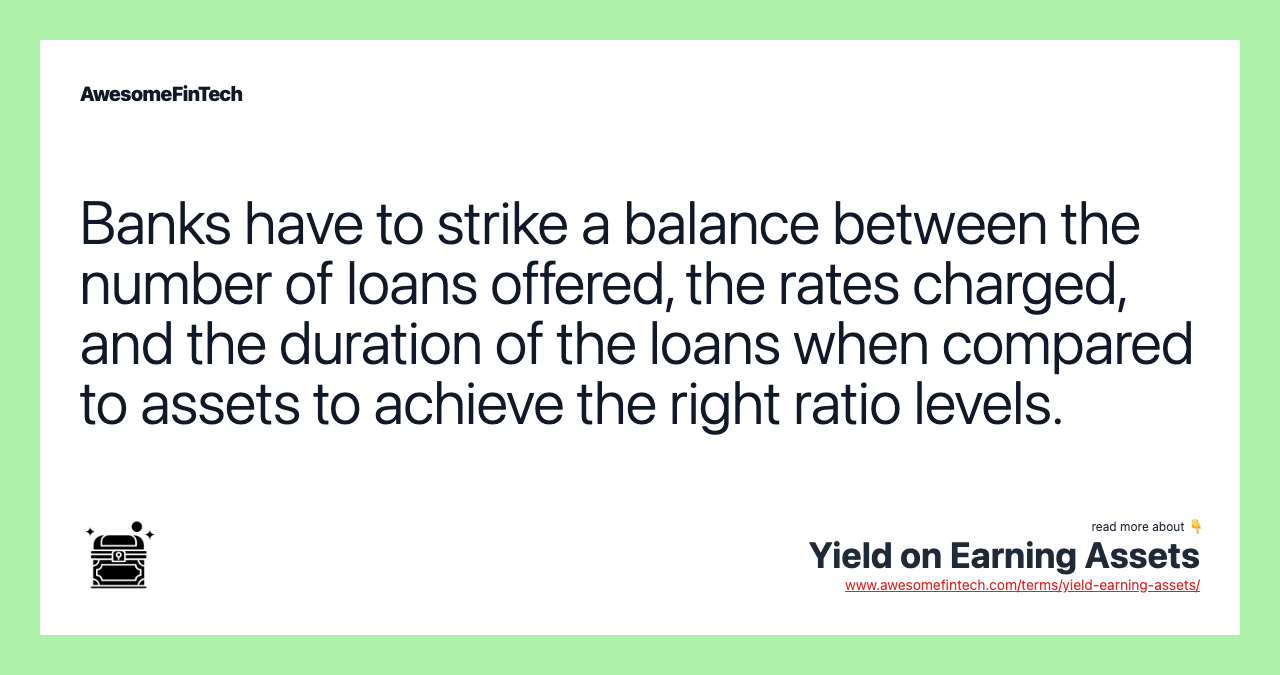 Banks have to strike a balance between the number of loans offered, the rates charged, and the duration of the loans when compared to assets to achieve the right ratio levels.